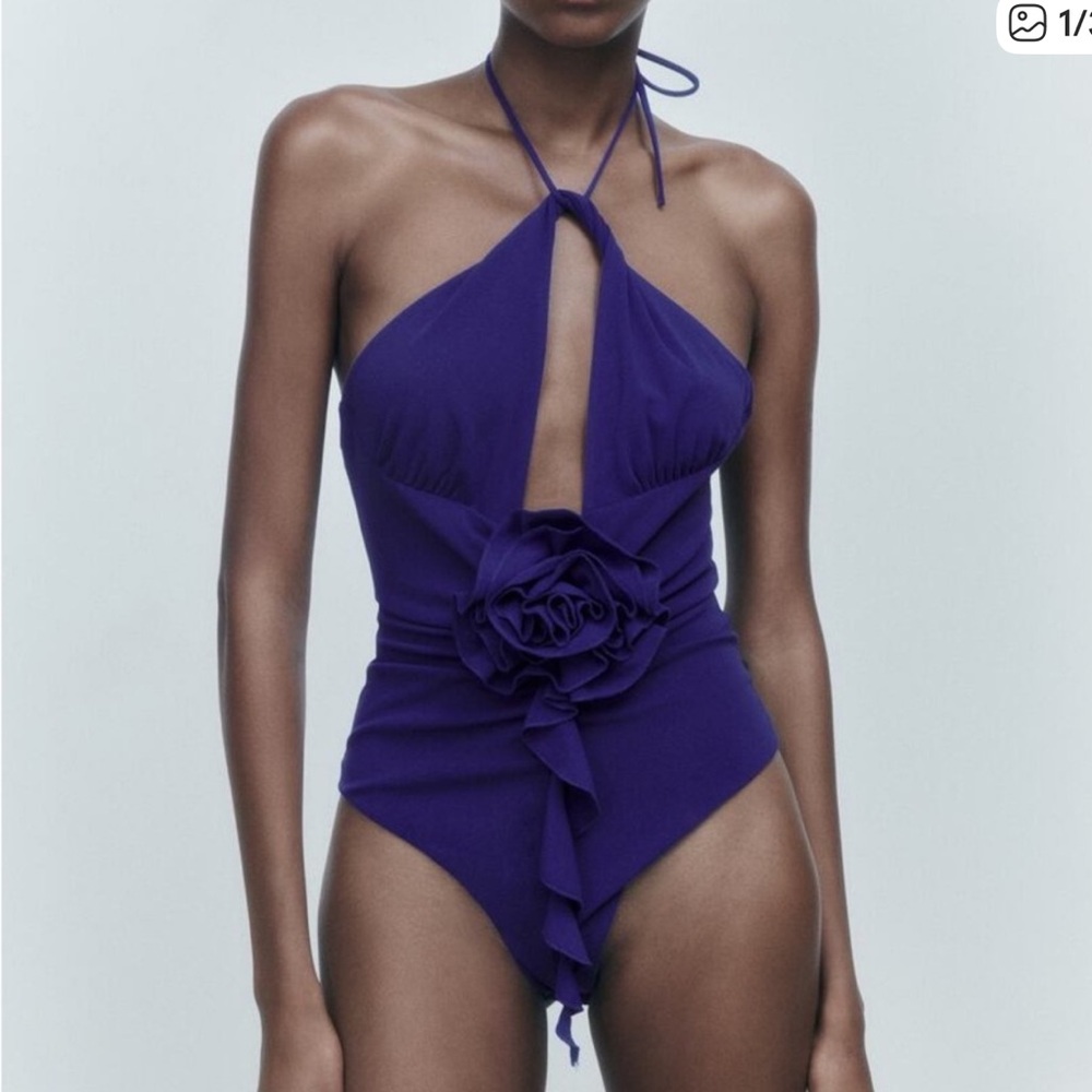 Zara flower halter bodysuit electric blue